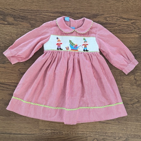 ANAVINI Other - Anavini Red Gingham Smocked Embroidered Elf With Toys Dress New And Never Worn